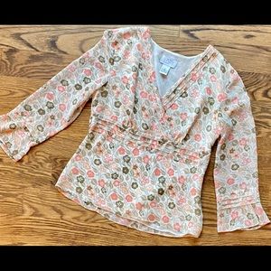 Women’s Ann Taylor Loft V-Neck Blouse Size 4 Tie Back Lined Side Zip Gorgeous!